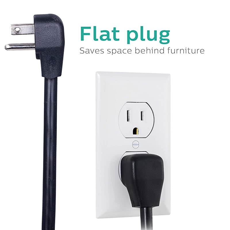 4 Outlet Power Strip Surge Protector 2 USB Charging Ports 3ft Power Cord Flat Plug Wall Mount 450 Joules ETL Listed Black SPP6242BC37