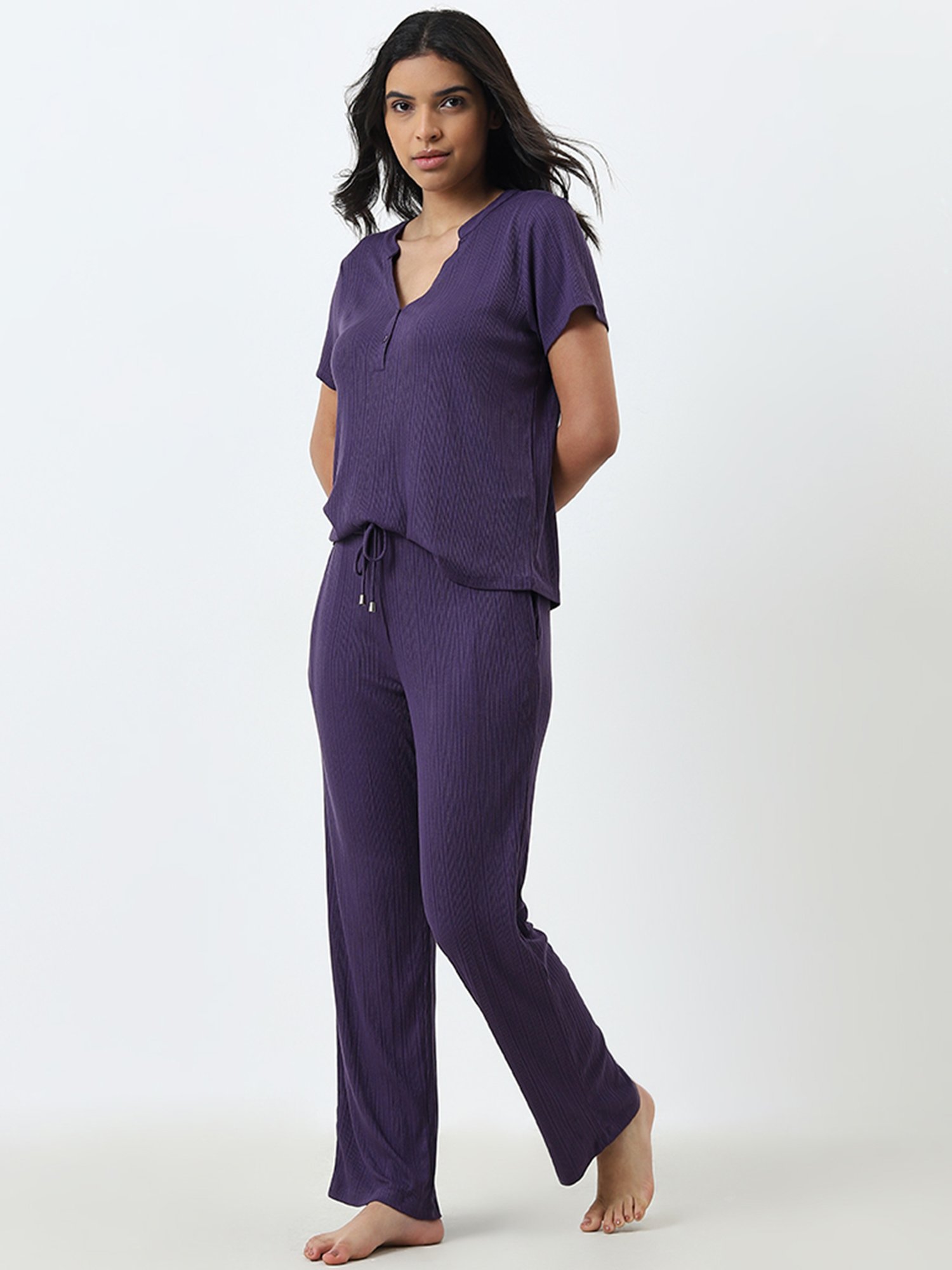Wunderlove by Westside Purple Supersoft Modal Ribbed Lounge Pants