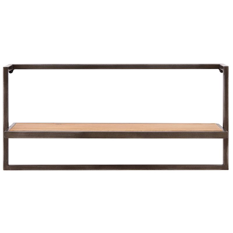 17" x 7.9" Floating Industrial Wood Wall Shelf with Metal Towel Bar Black - Danya B.