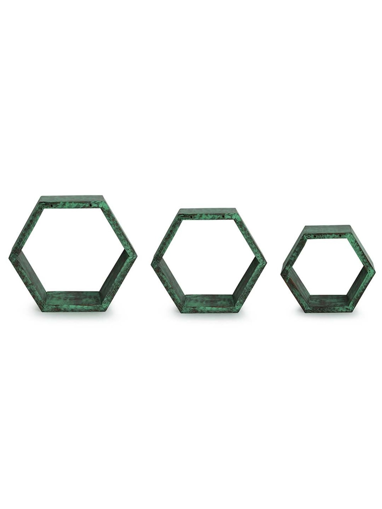 ExclusiveLane 'Rustic Hexagons' Antique Finish Nested Wall Shelves In Mango Wood (Set of 3)