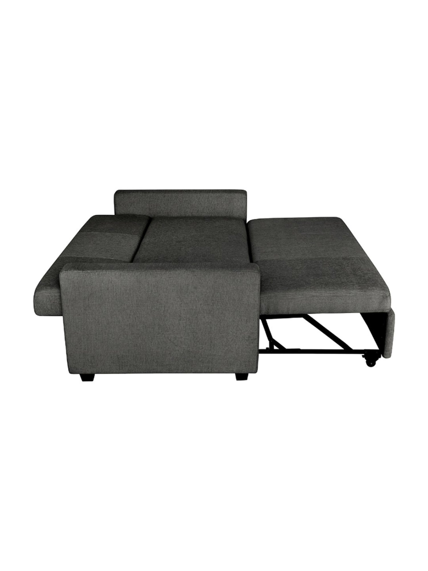 Duroflex Ease Quilted Grey Wood 3 Seater Sofa Cum Bed with Pullout Mechanism