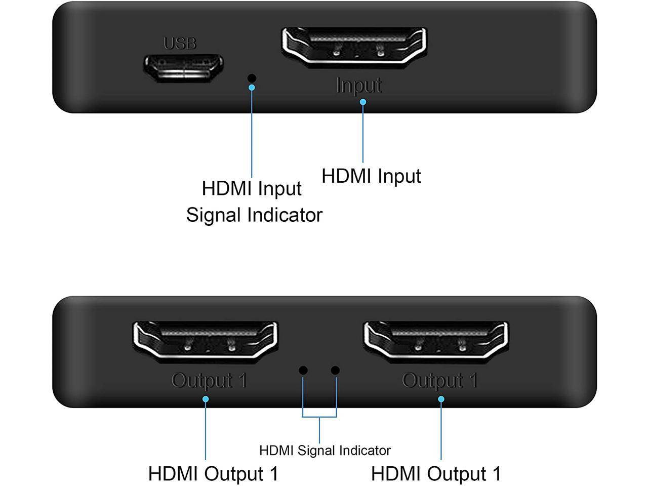 HDMI Splitter 1 in 2 Out, 4K HDMI Splitter for Dual Monitors, 1x2 HDMI Splitter 1 to 2 Amplifier for Full HD 1080P 3D Come with High Speed HDMI Cable(1 Source onto 2 Displays)