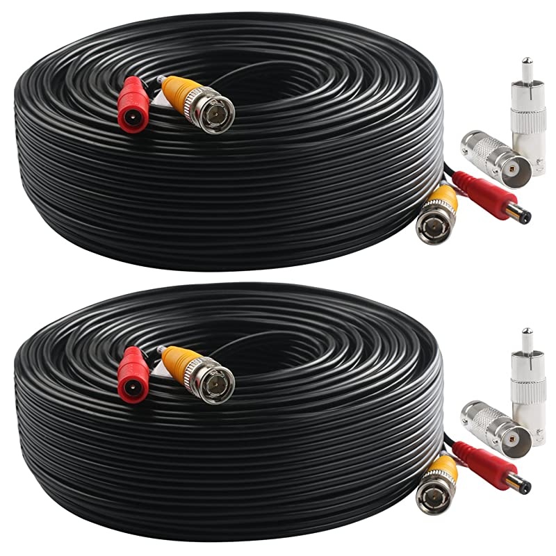 BNC Video Power Cable 2 Pack 200 Feet PreMade AllinOne Video Security Camera Cable Wire with Four Connectors for CCTV DVR Surveillance System