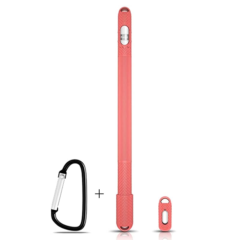 Silicone Case Compatible with Apple Pencil Holder Sleeve Skin Pocket Cover Accessories for iPad Pro,with Charging Cap Holder,Protective Nib Covers and Lightning Adapter Case (Pink)