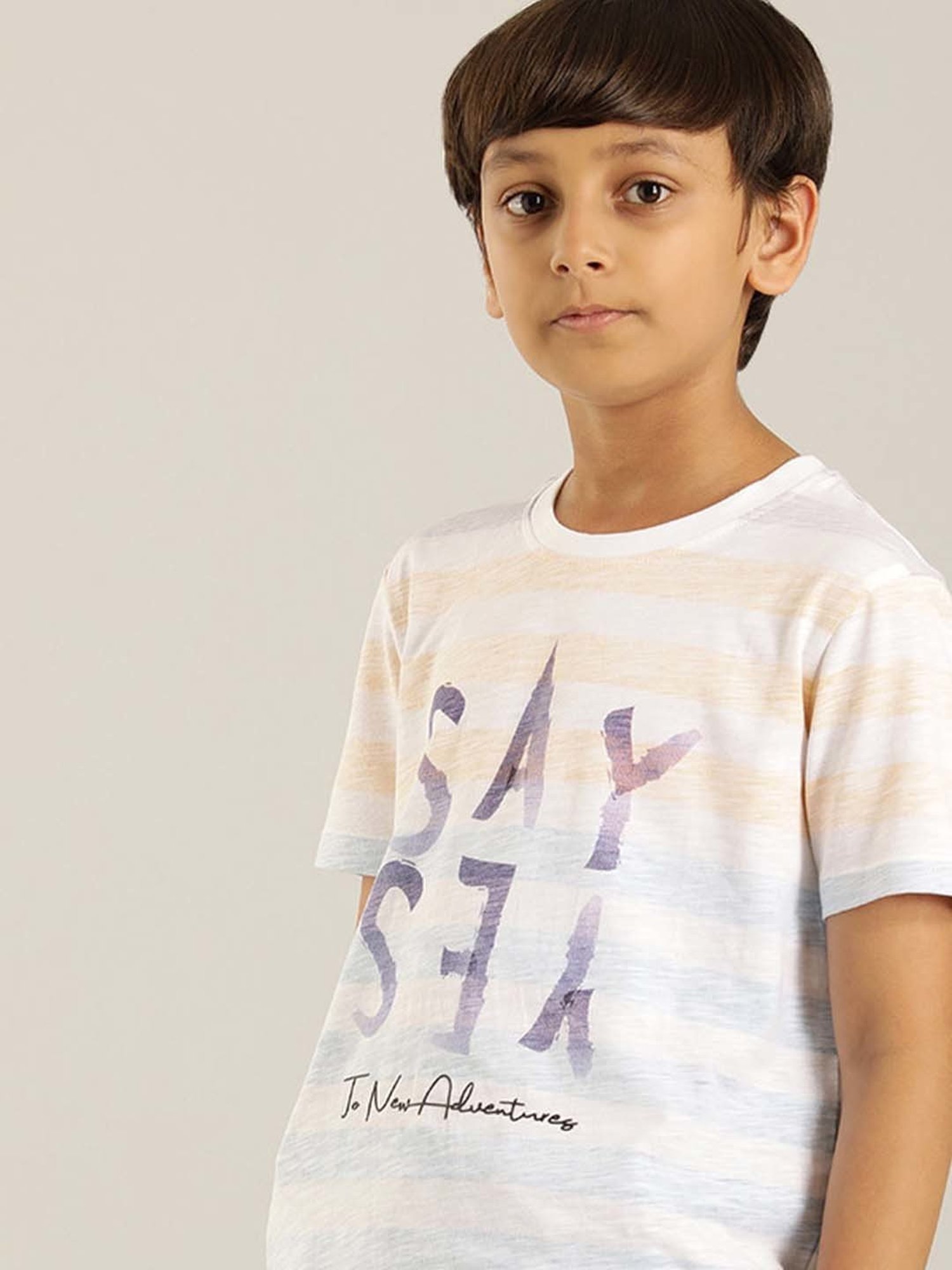 Indian Terrain Kids White & Blue Cotton Printed T-Shirt