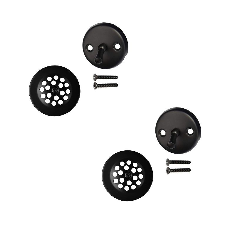 Westbrass 2 x R93-2-62 1.5 Inch Diameter Round Universal Tiptoe Pop Up Drain Bathtub Trim Set with 2-Hole Faceplate, Matte Black (2 Pack)