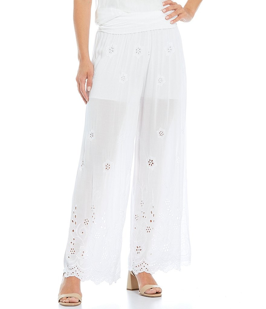 M Made in Italy Eyelet Lace Wide Leg Coordinating Palazzo Pants