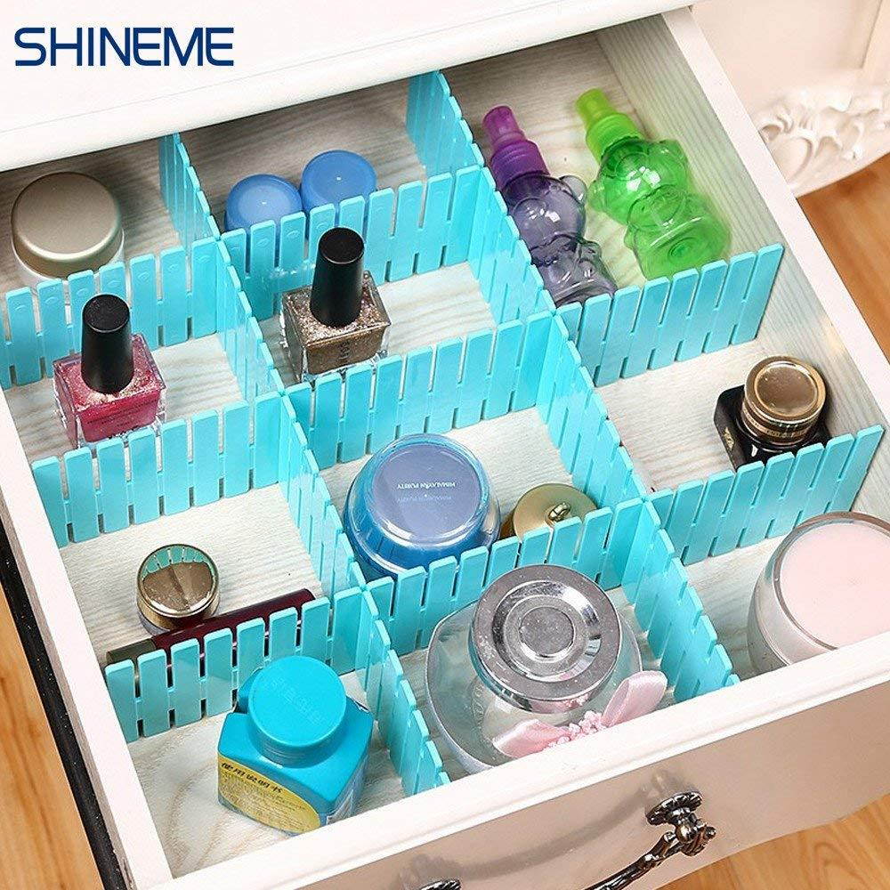 8pcs DIY Drawer Organizer/Drawer Divider Household Storage ShineMeThickening Housing Spacer Sub-grid Finishing Shelves for Home Tidy Closet Stationary Makeup Socks Underwear Scarves(blue)
