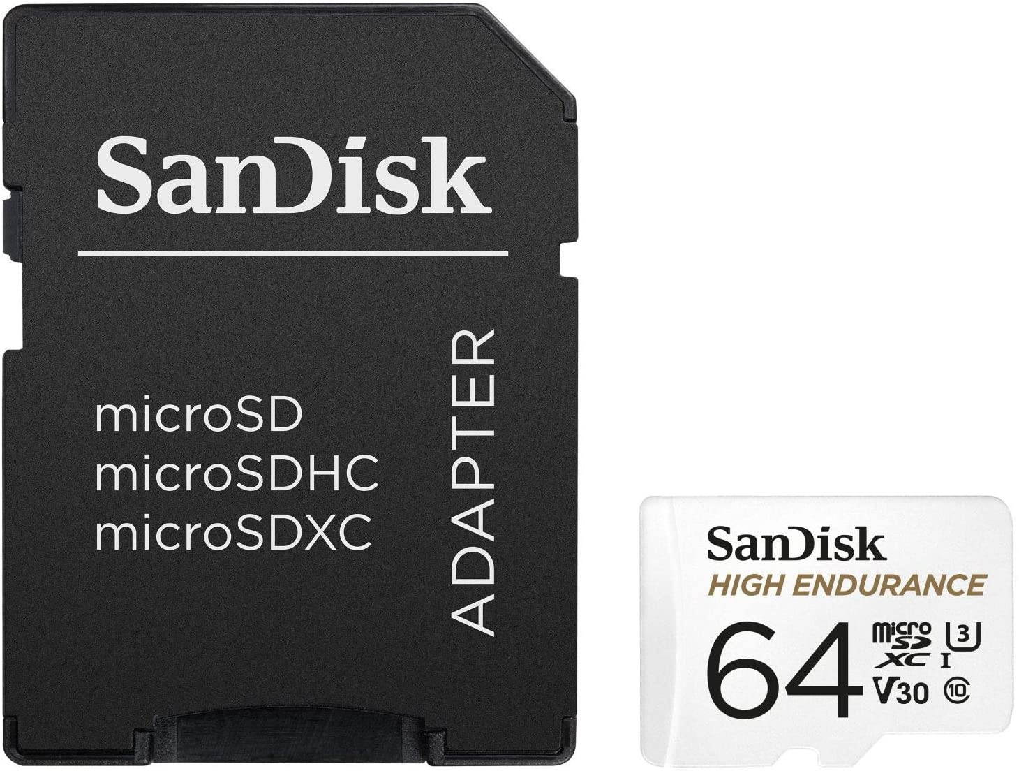 SanDisk 64GB High Endurance Video MicroSDXC Card with Adapter for Dash Cam and Home Monitoring Systems - C10, U3, V30, 4K UHD, Micro SD Card - SDSQQNR-064G-GN6IA