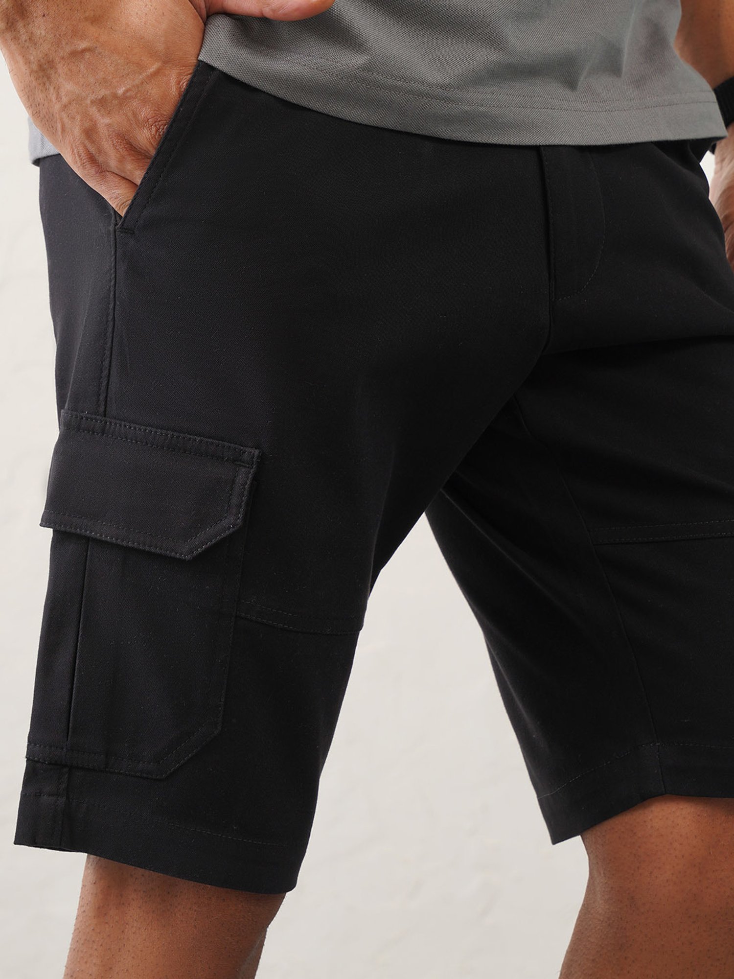 MinusOne Black Slim Fit Cargo Shorts