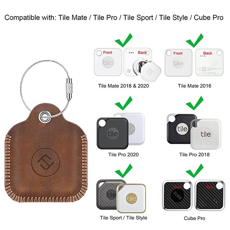 Genuine Leather Case for Tile Mate Tile Pro Tile Sport Tile Style Cube Pro Key Finder Phone Finder AntiScratch Protective Skin Cover with Keychain Brown
