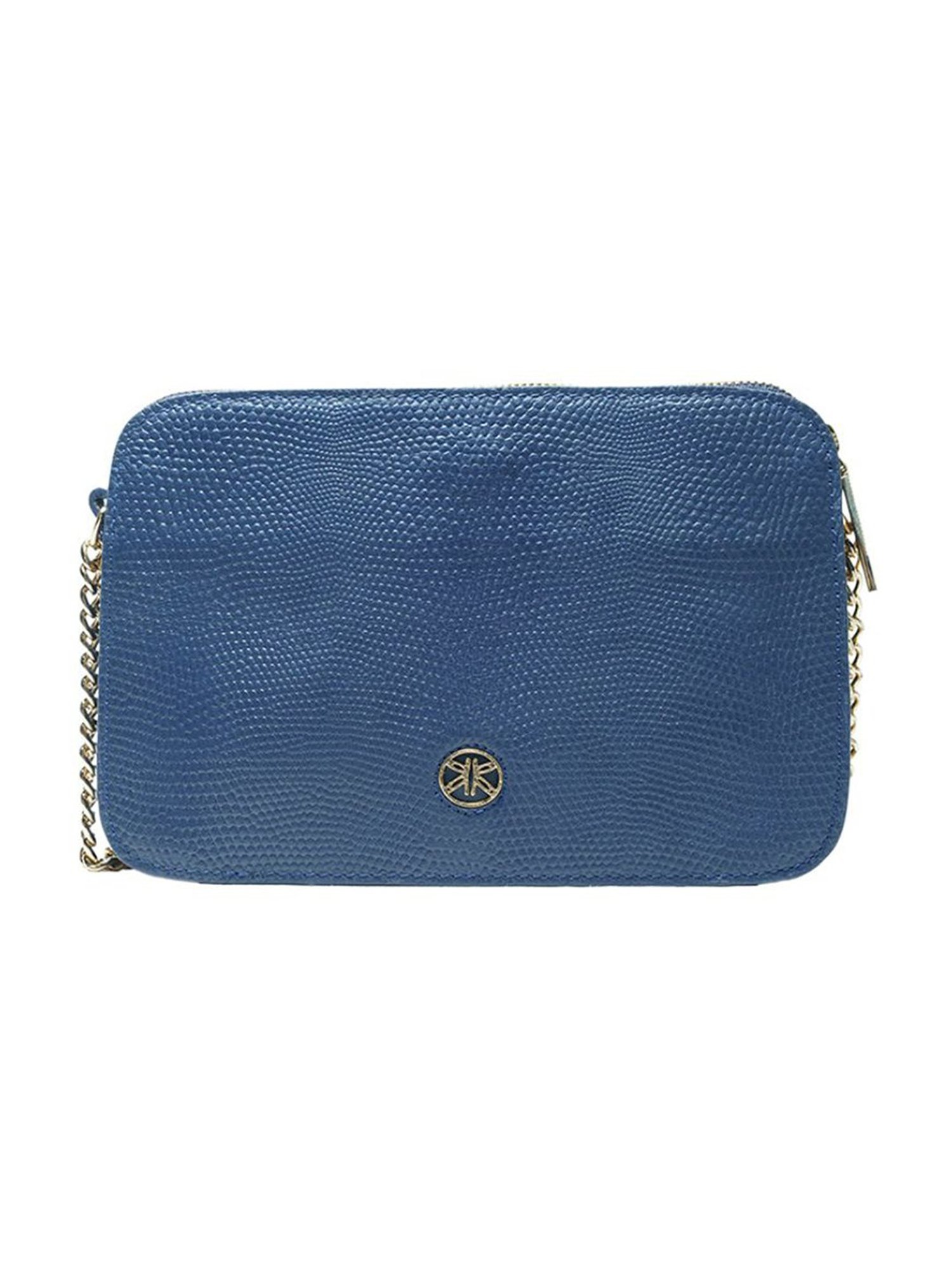 RI2K London Navy Blue Leather Medium Textured Cross Body Bag