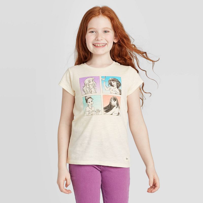 Girls' Princess Squares Graphic T-Shirt - Cream XS