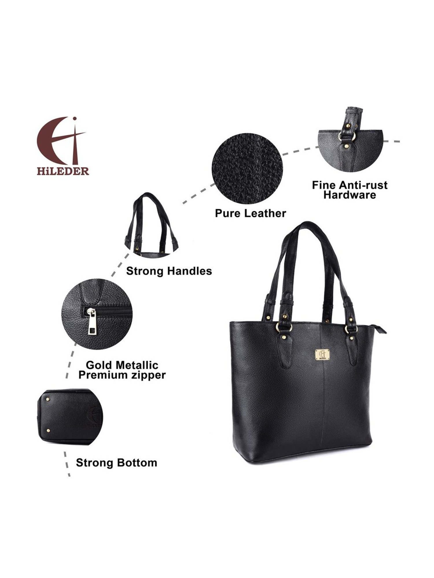 HiLEDER Black Solid Large Tote Handbag