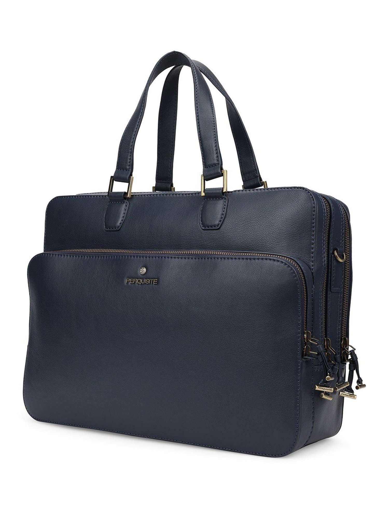 PERQUISITE WARREN Navy Leather Medium Messenger Bag