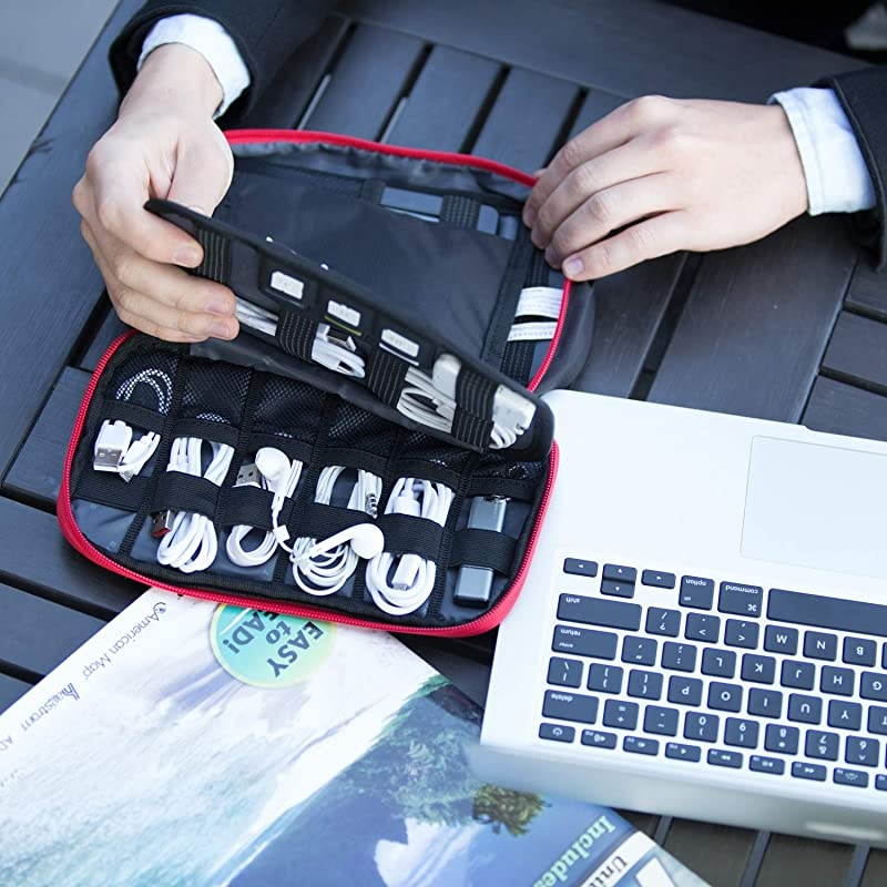 Electronic Organizer Travel Cable Organizer Bag Portable Electronic Accessories Bag for Cable USB Black