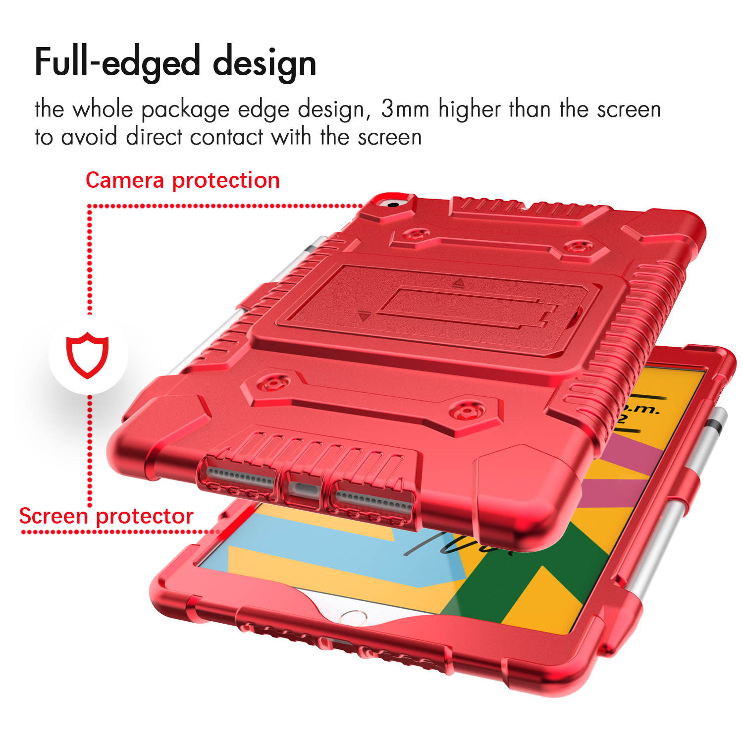 DONWELL For Apple iPad Case 10.2 inch 2020/2019 , iPad 7th/8th Gen, Flexible, Shockproof,Hybrid Soft Silicone Kickstand Case Protective Tablet Case Cover With Pencil Holder