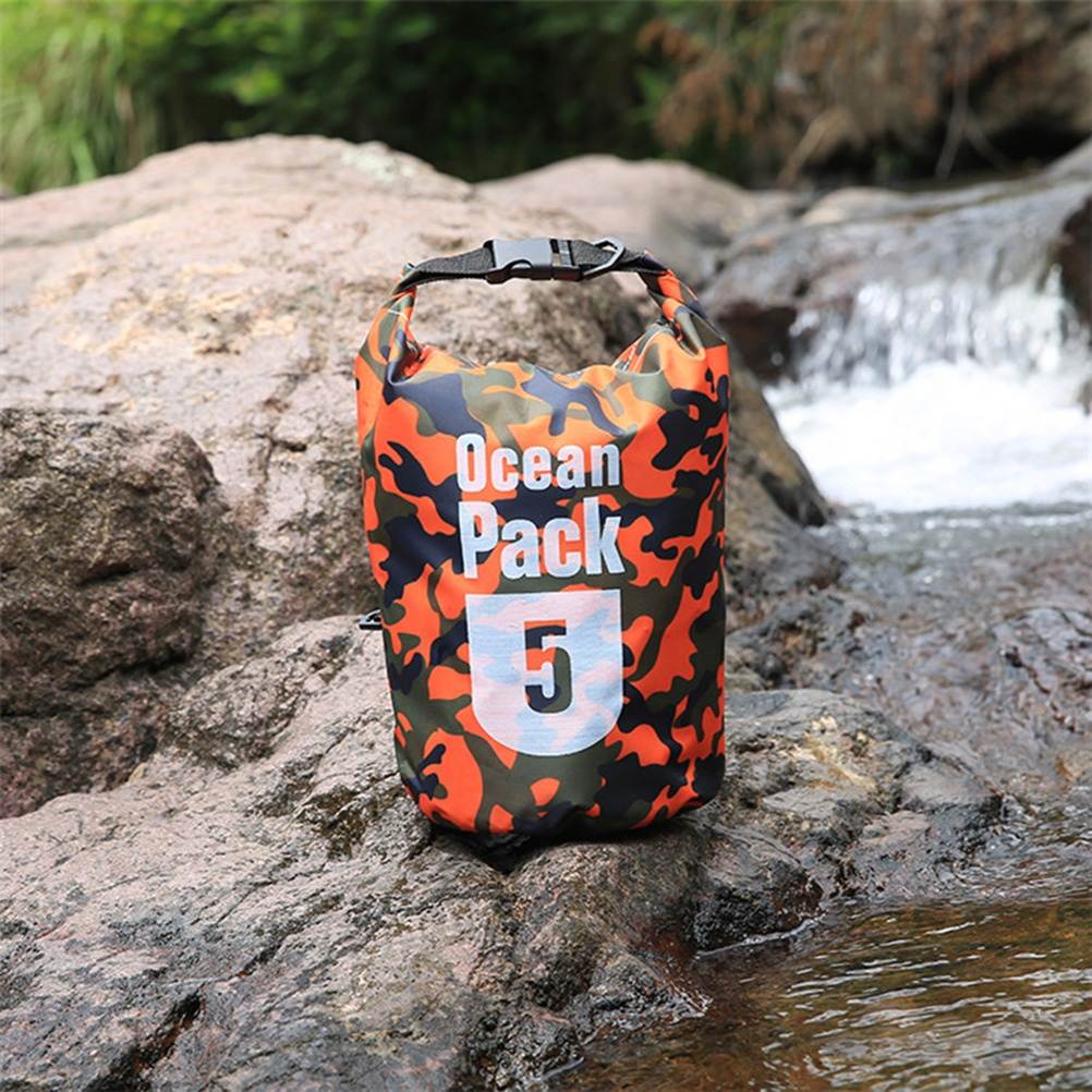 3pcs Outdoor Camouflage Waterproof Bags PVC Bucket Pack Beach Shoulder Bag for Swimming Boating Kayaking (Mixed Colors, 2L+5L+10L)