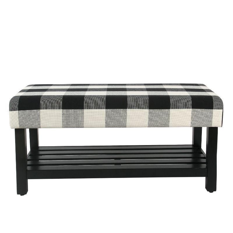 Decorative Bench with Wooden Black Plaid - HomePop