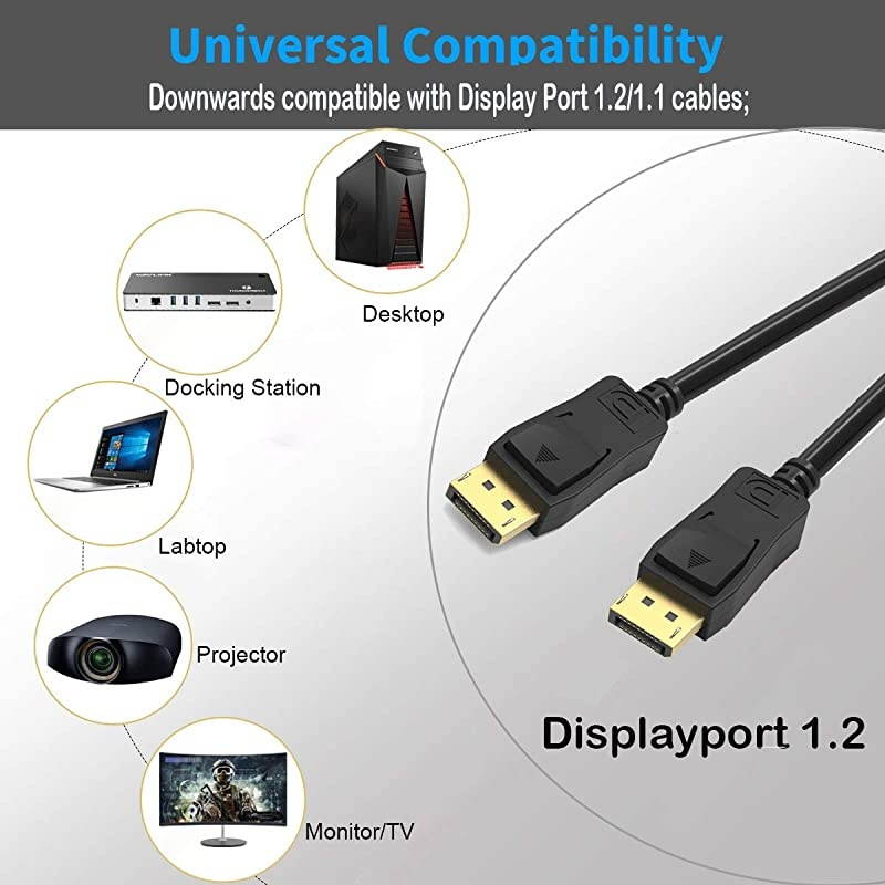 DisplayPort Cable 6ft 2Pack Monitor Cable Display Port DP to Displayport 12 Cord 6 feet Compatible with DP 1112 Supports 1440P144HZ2K144Hz 4K60HzBlackGold Plated