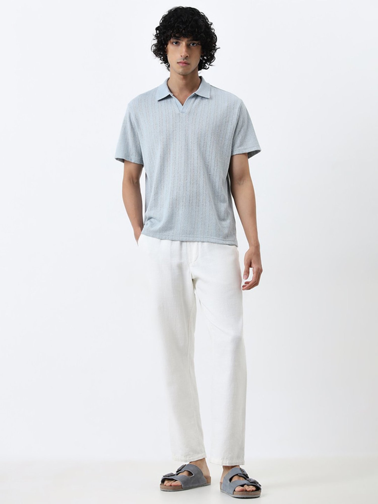 ETA by Westside Light Blue Textured Relaxed Fit T-Shirt