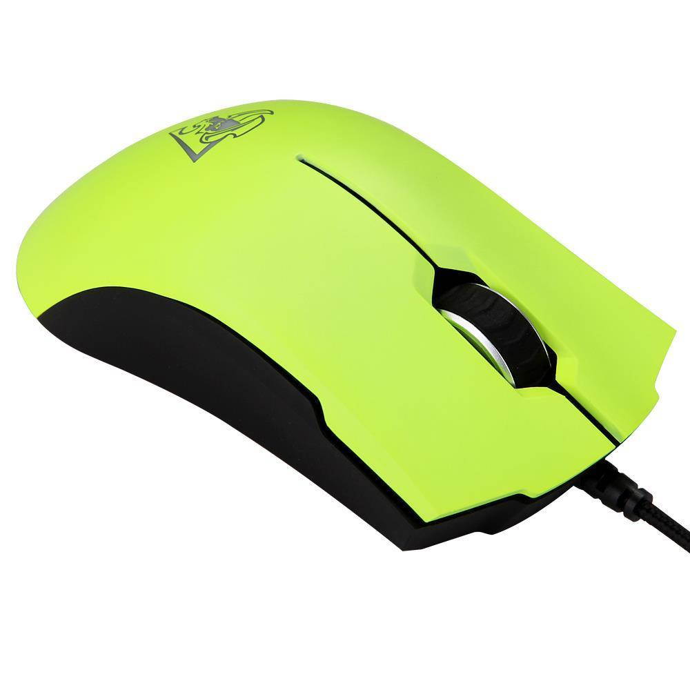 Rantopad FF Gaming Mouse with 5 Buttons, 800/1600/3500DPI, 1000MHz, Breathing Ambient LED Backlit, 2m Wired Gold-plated USB, Plug-and-play, Ergonomic, Fluorescent Green