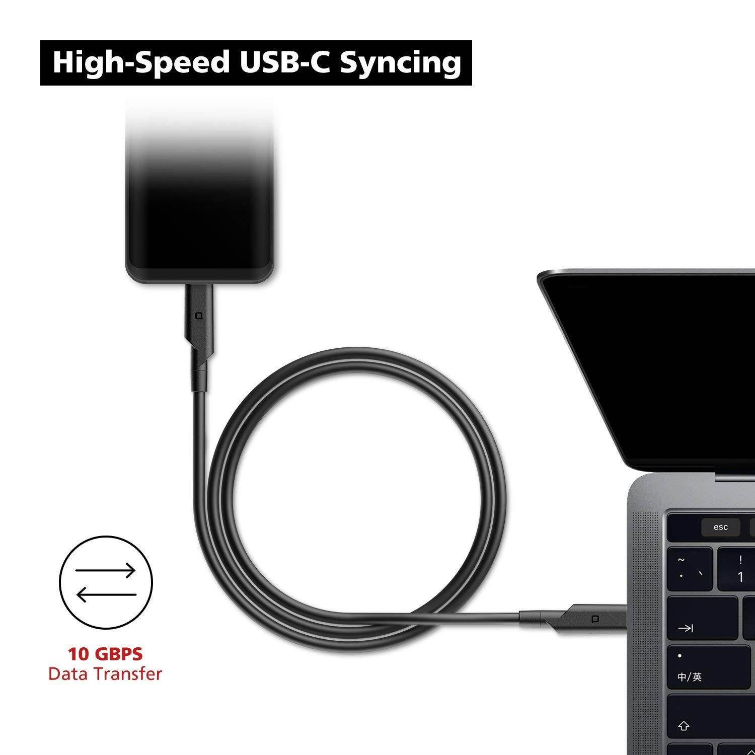 Nonda USB-C to USB-C Data Transfer & Charging Cable (USB 3.1), 10.0GBPS Data Transfer, 100W/5A, 3.4ft/1m, Quick Charge and Data Sync for New MacBook and Other Devices with USB Type C (Thunderbolt 3)