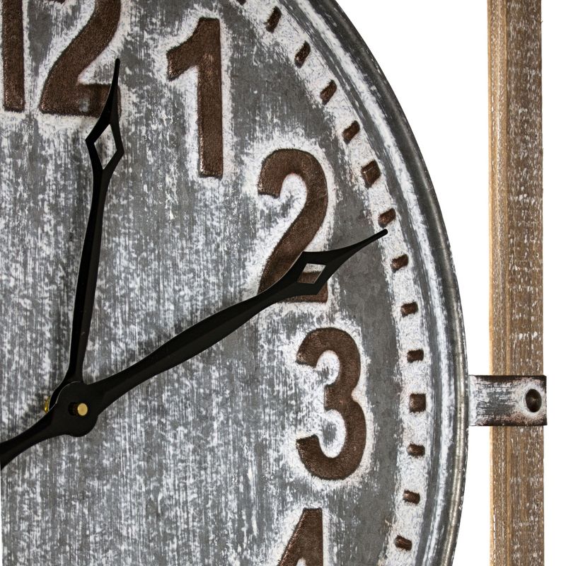 27" Wood Framed Metal Wall Clock Whitewashed Gray - American Art Decor