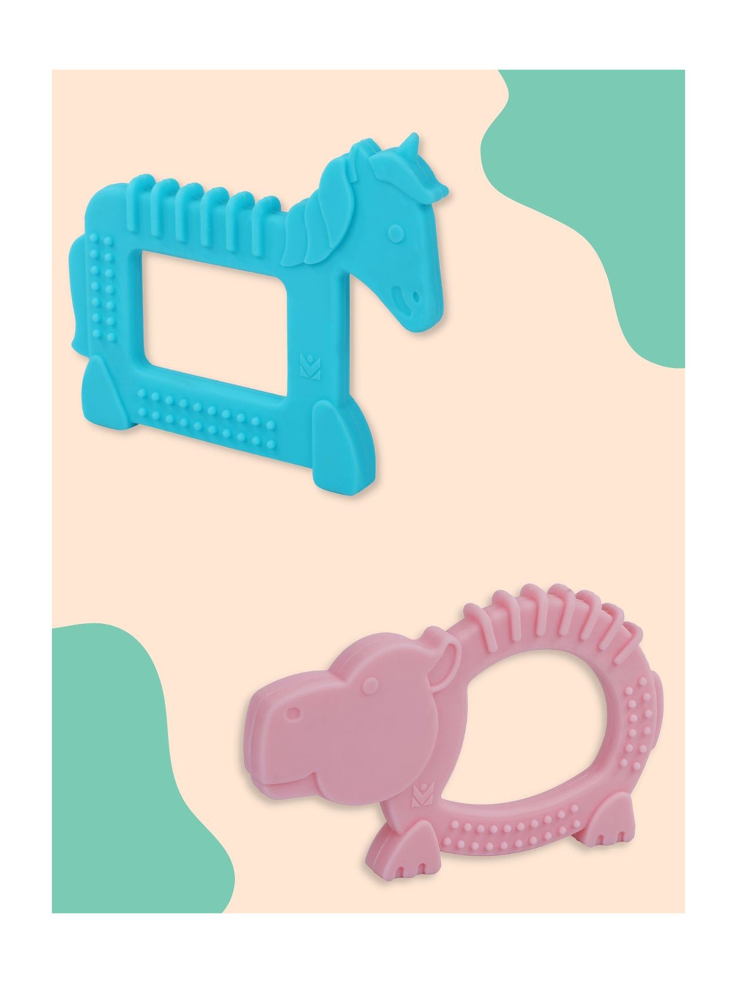 Baby Moo Kids Blue Unicorn & Pink Hippo Soothing Silicon Teether (BPA & Toxin Free, Pack of 2)