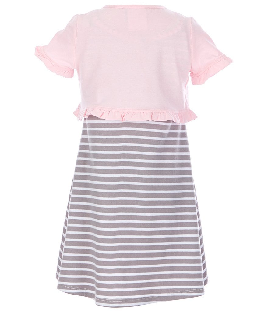 Rare Editions Little Girls 2T-6X Short-Sleeve Shrug & Lace-Yoke Striped Shift Dress Set