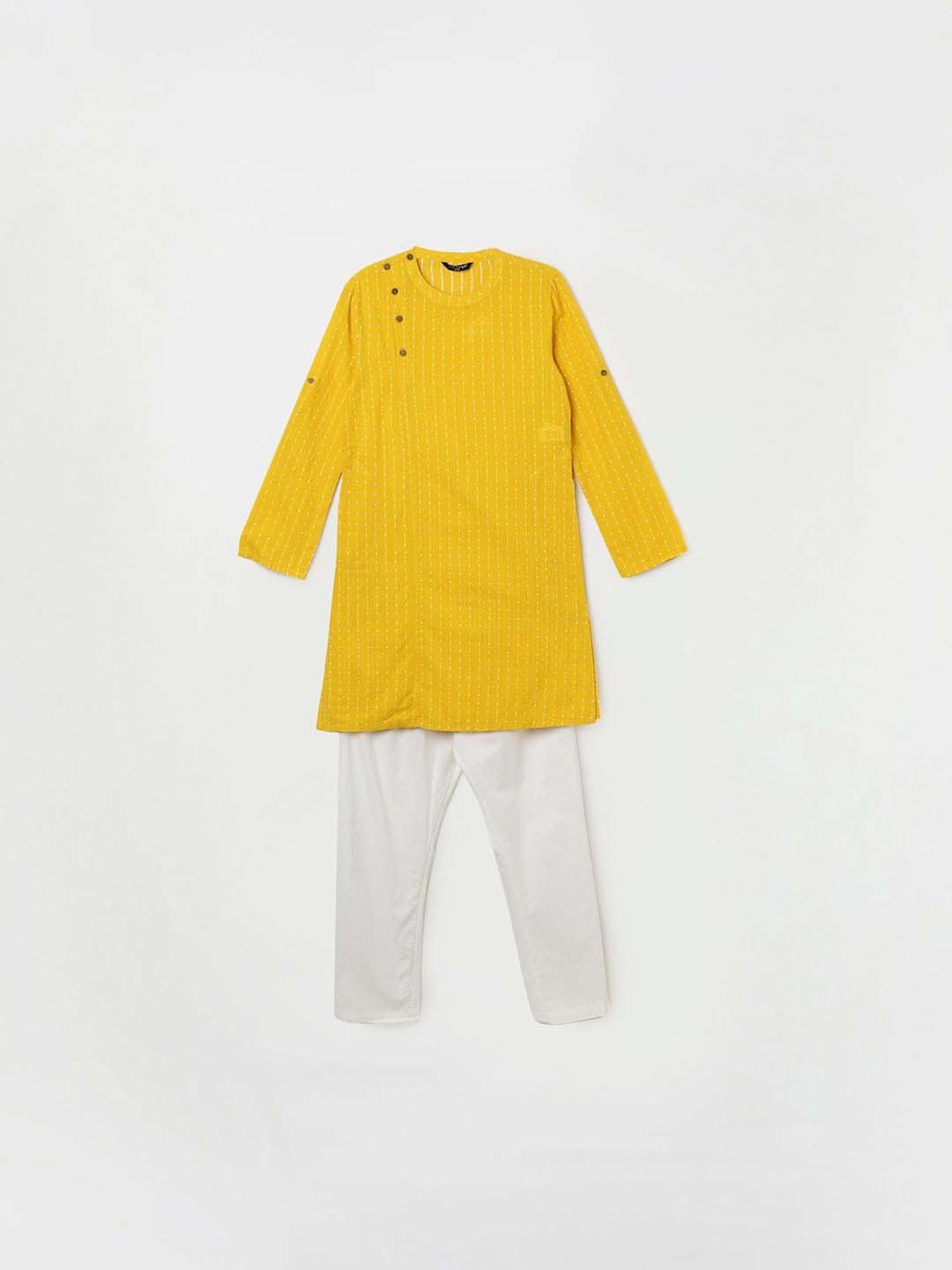 Melange by Lifestyle Kids Yellow & White Cotton Printed Full Sleeves Kurta Set