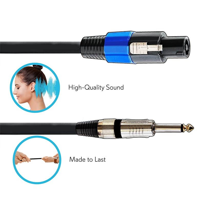 Speakon to 14 Audio Cord Speakon Connector to 14 Inch Male Connection 30 ft 12 Gauge Black Heavy Duty Professional Speaker Cable Wire Delivers Sound  PPSJ30