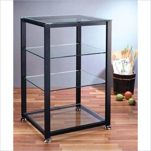 VTI Manufacturing EGR404B 4 Black Poles 4 Clear Glass Shelves AV Stand