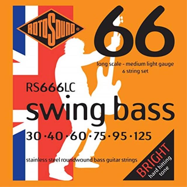 rotosound rs666lc swing bass 66 stainless steel 6 string bass guitar strings 30 40 60 75 95 125