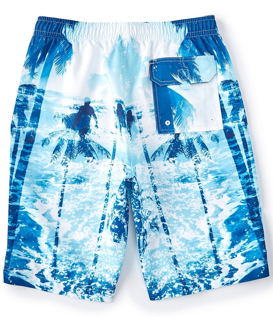 Caribbean 10#double; Inseam Scenic Print Swim Trunks