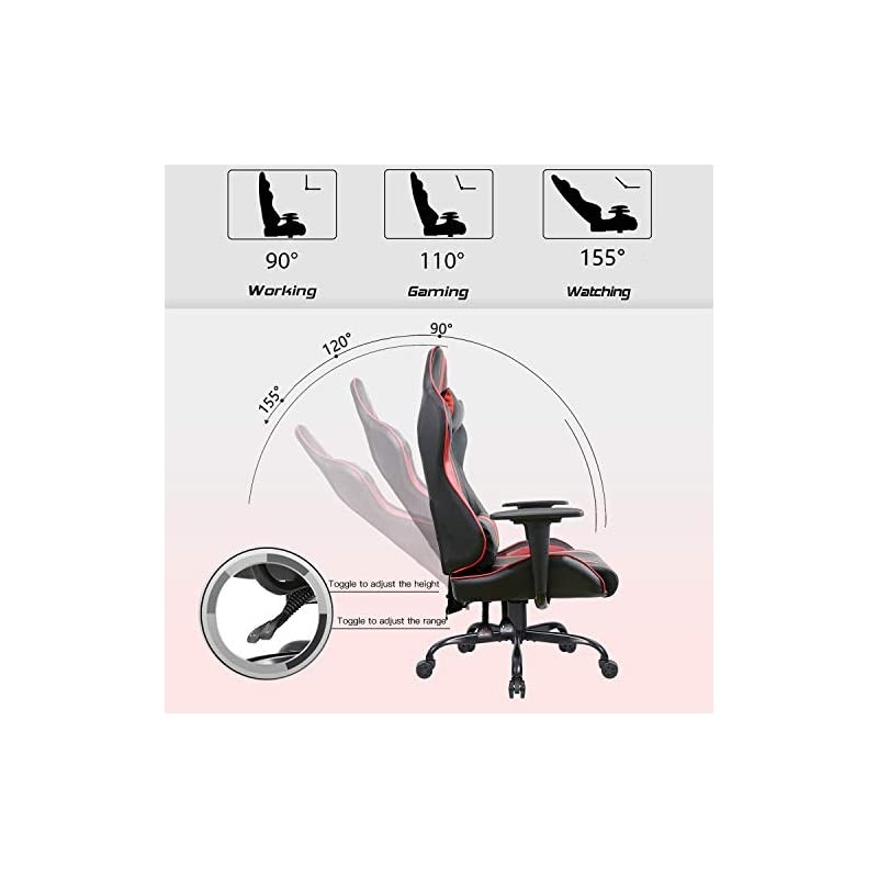 Racing Style Gaming Chair 400LBS Computer Desk Chair with Footrest and Headrest, Ergonomic Design, Large Size High-Back E-Sports Chair, PU Leather Swivel Chair (Gray-FBA)