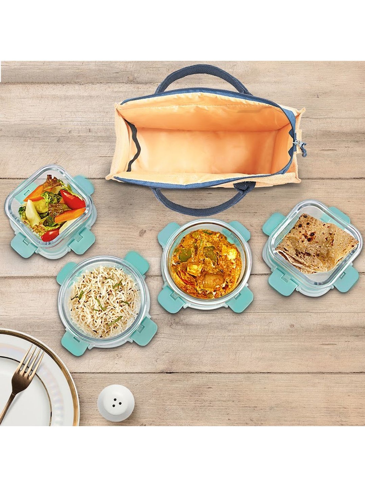 Borosilicate Glass Lunch Box Microwave Oven Safe with Detachable Lock and Jute Tiffin Bag