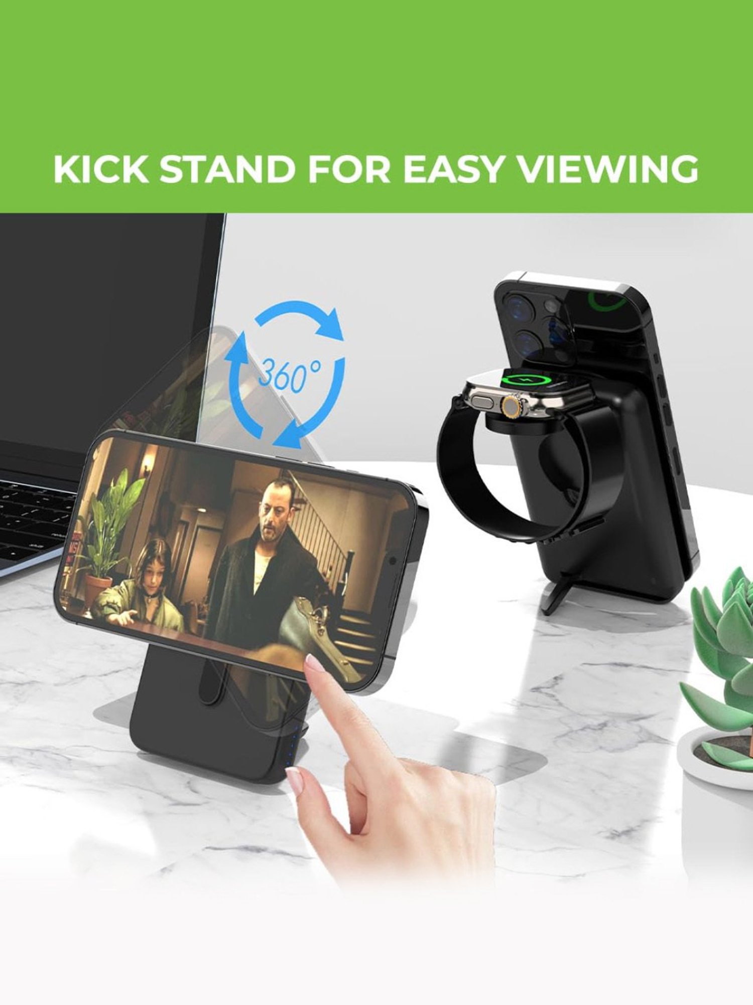 ULTRAPROLINK UM1006GO 3in1 Folding 20W Magnetic Power Bank for iWatch, Airpods &  Earbuds (Black)