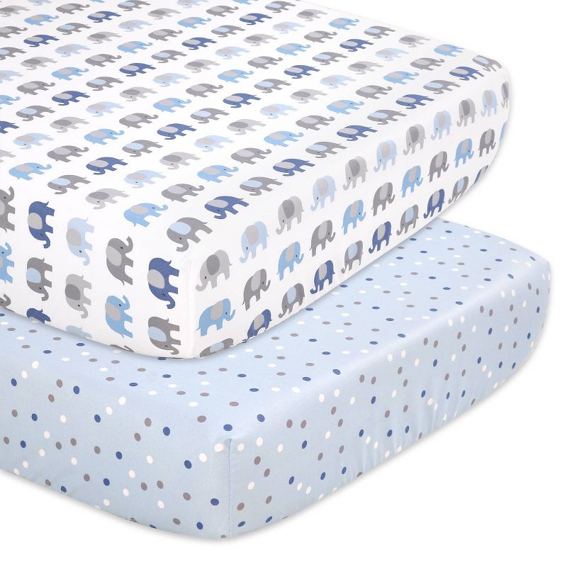 The Peanutshell Fitted Crib Sheets - Sleepy Elephant 2pk
