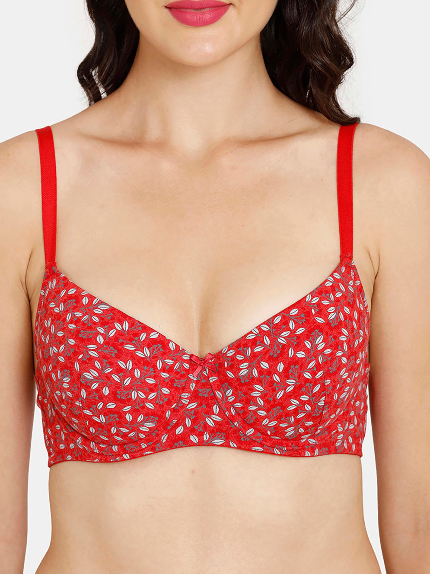 Rosaline by Zivame Red Printed Half Coverage T-Shirt Bra