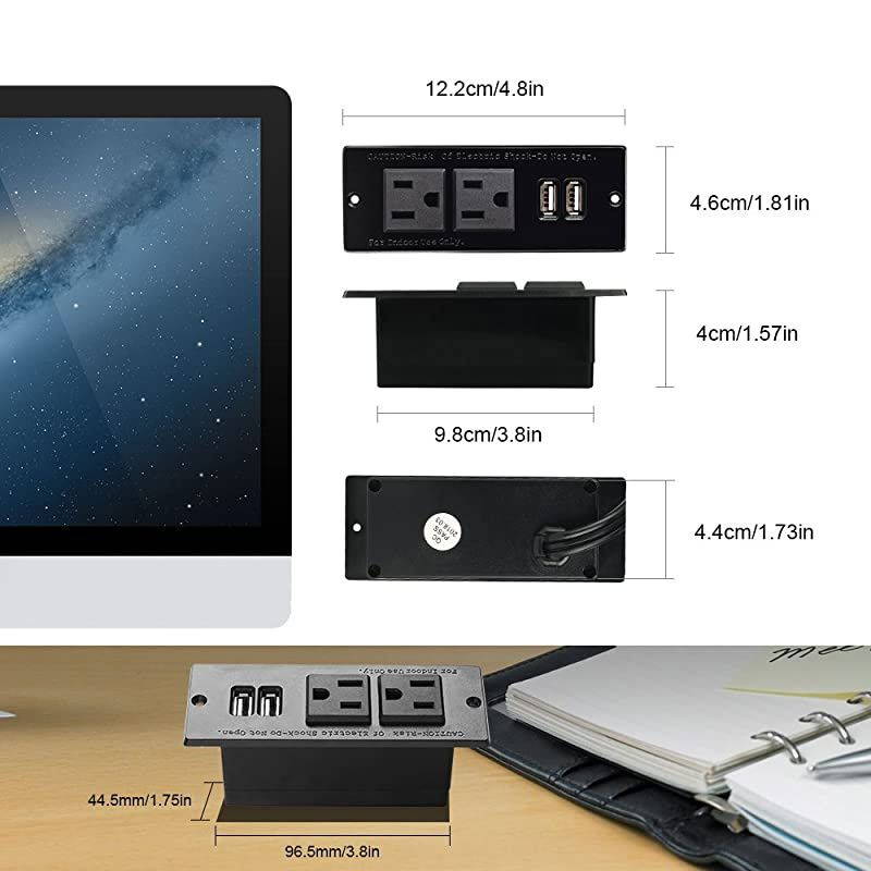 Recessed Power Strip Socket with USB PortsTable Power StripDesktop Charging Station with 2Outlets and 2 USB Ports
