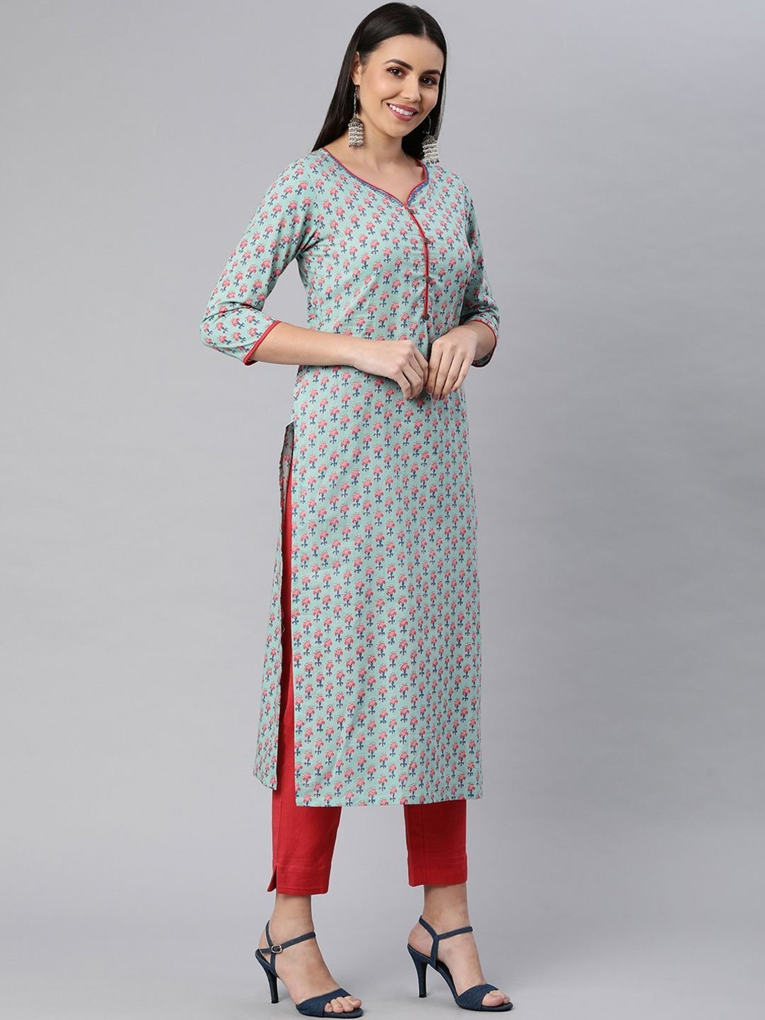 Kami Kubi Blue & Red Printed Kurta Pant Set