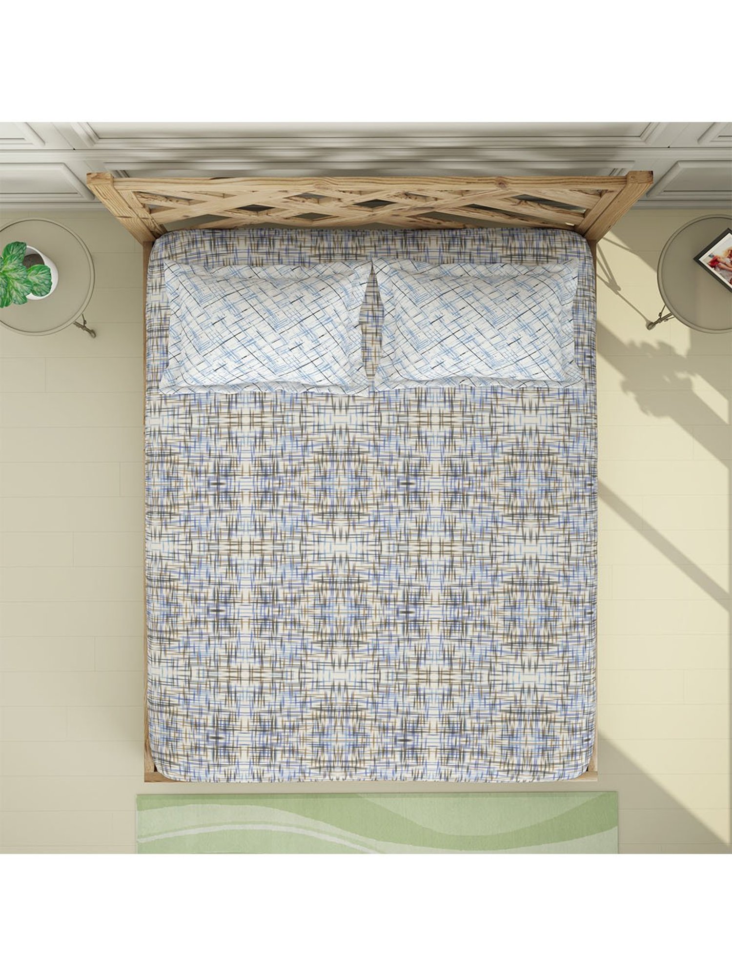 Spaces Ink Blue Organic 210 TC Cotton Bedsheet with 2 Pillow Covers