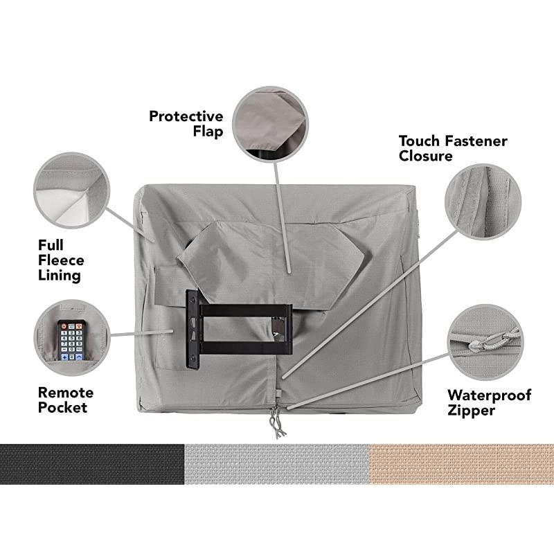 Outdoor TV Cover Fits 18 to 21 Inch TVs Ultima 600 Denier Fade Resistant Polyester Full Coverage Interior Fleece Lining Water Resistant Ripstop Grey
