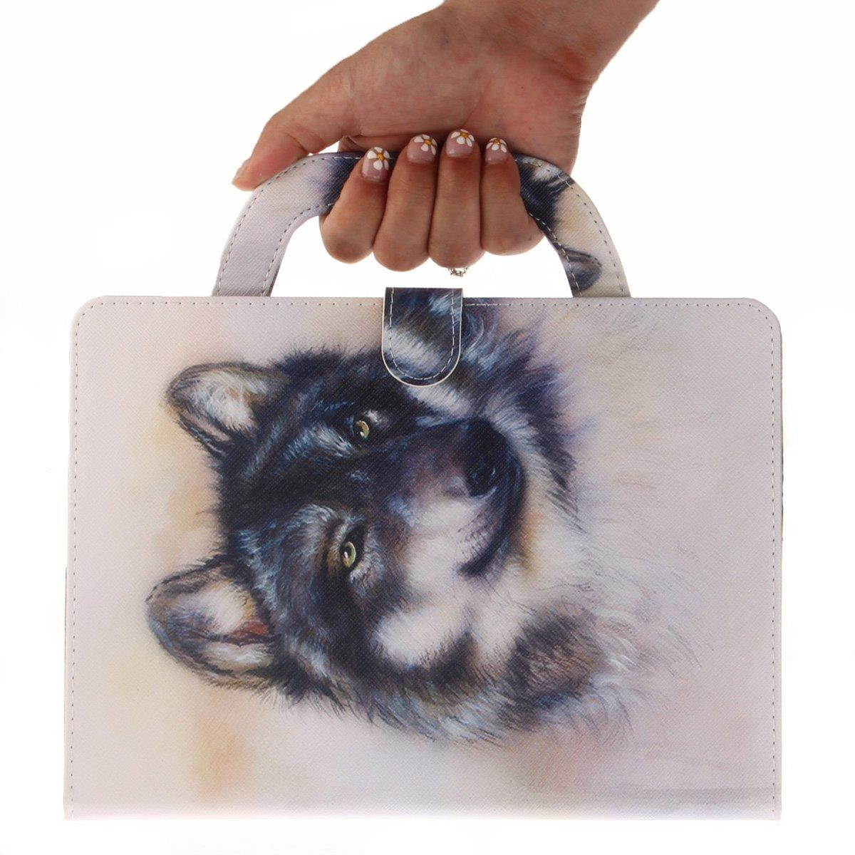 New iPad 2017 iPad 9.7 Case, Newshine Portable Lightweight Smart Stand Case with Card Slots for Apple iPad 9.7-inch 2017 Release [Auto Sleep/Wake], White Wolf