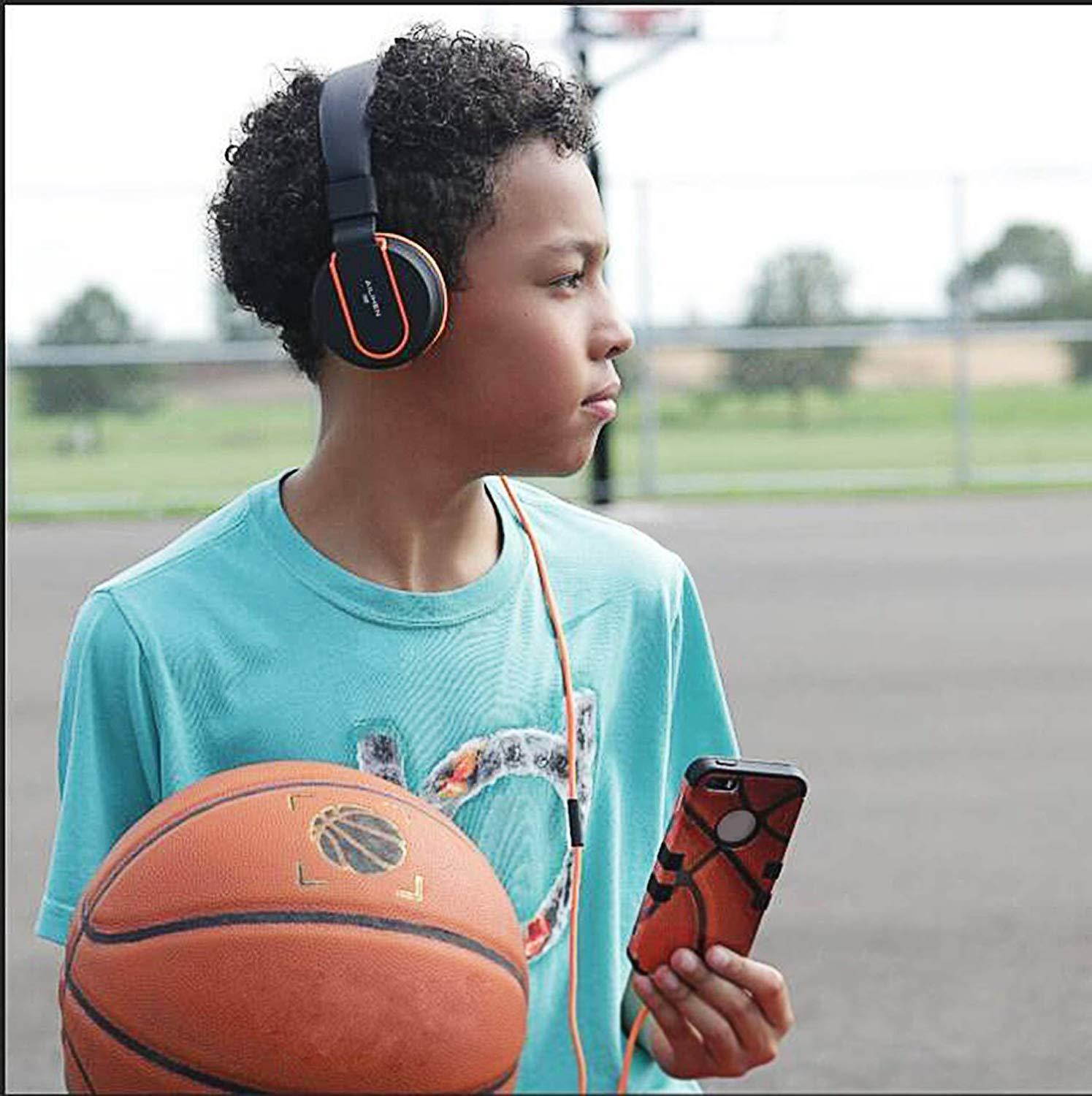 Ailihen I35 Stereo Lightweight Foldable Headphones Adjustable Headband Headsets with Microphone 3.5mm for Cellphones Smartphones iPhone Laptop Computer Mp3/4 Earphones (Black/Orange)