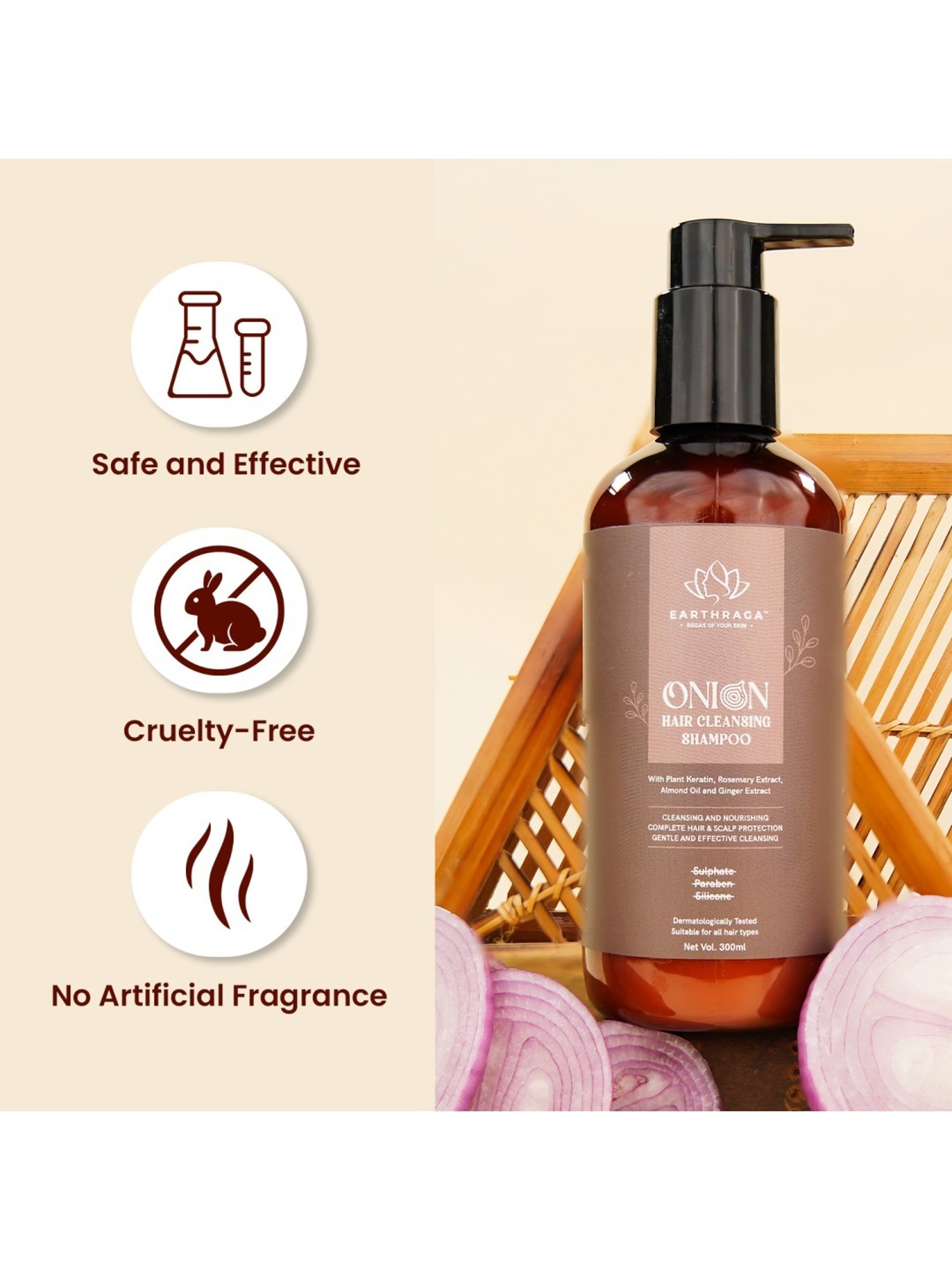 Earthraga Onion Hair Cleansing Shampoo - 300 ml