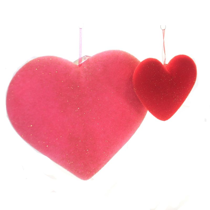 Valentine's Day 11.25" Flocked Hanging Hearts Set / 3 Decorate Decor Decoration Love One Hundred 80 Degree  -  Decorative Figurines