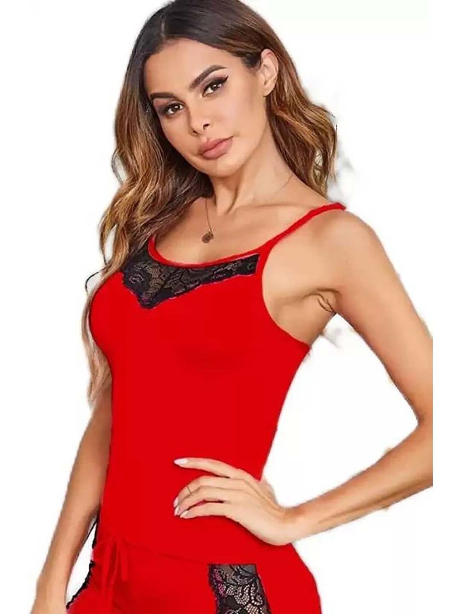 AROUSY Red Self Pattern Babydoll