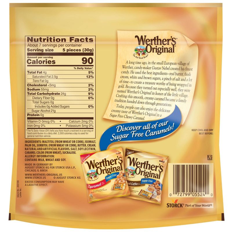 Werther's Original Sugar Free Chewy Caramels Stand Up Bag – 7.7oz